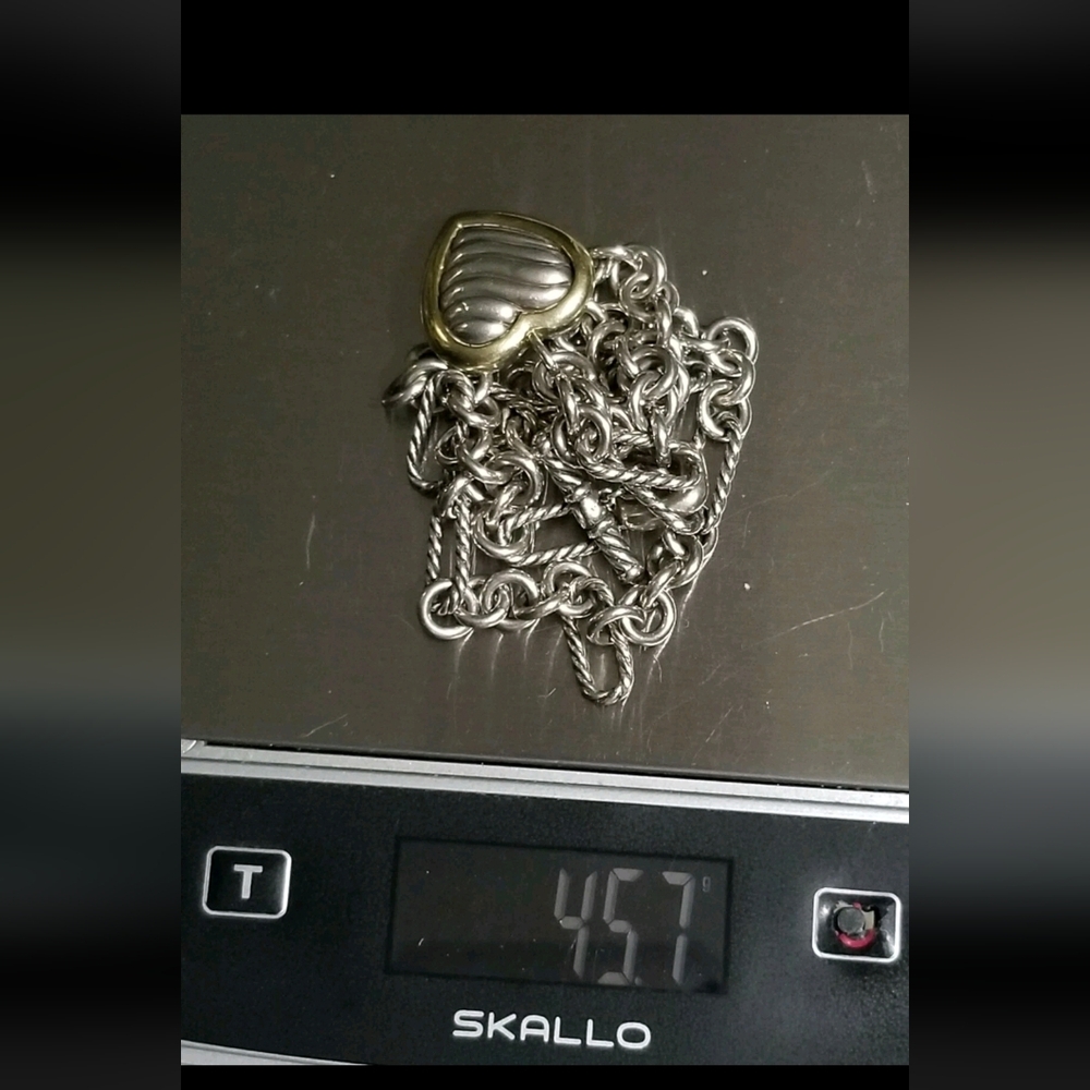 David Yurman Figaro Cable Heart 18k Yellow Gold-Sterling Silver Pendant Necklace - Picture 7 of 12